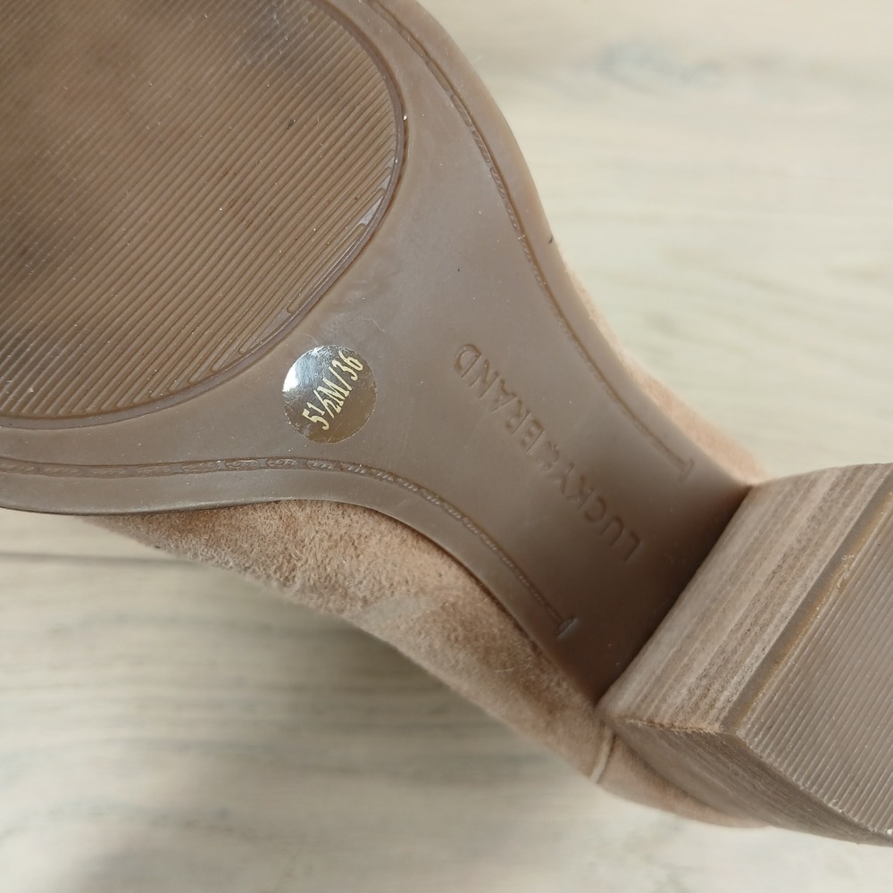 Lucky Brand Joal Booties Womens 5.5 Tan Leather Peep Toe Block Heel Slip On Boho - Picture 9 of 12
